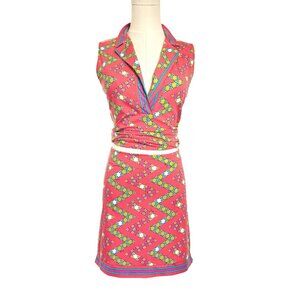 Authentic Emilio Pucci 1990s ZigZag Geometric Mini Skirt Set Coral